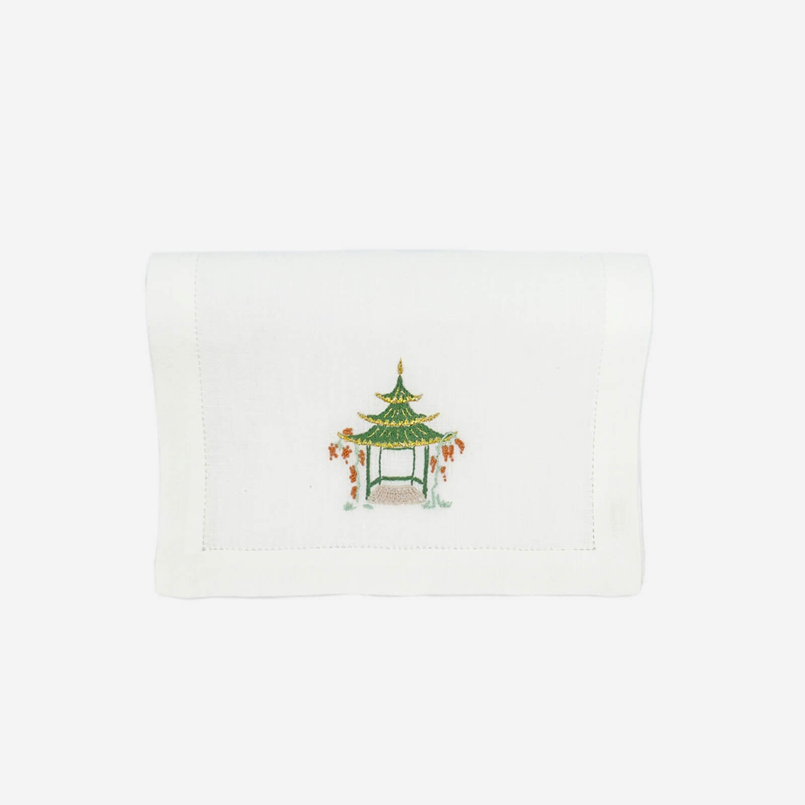 Set of Six Pagoda Embroidered Cocktail Napkins