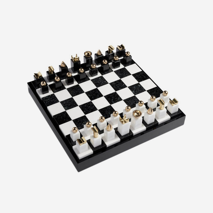Chess Set black white gold l objet bonadea