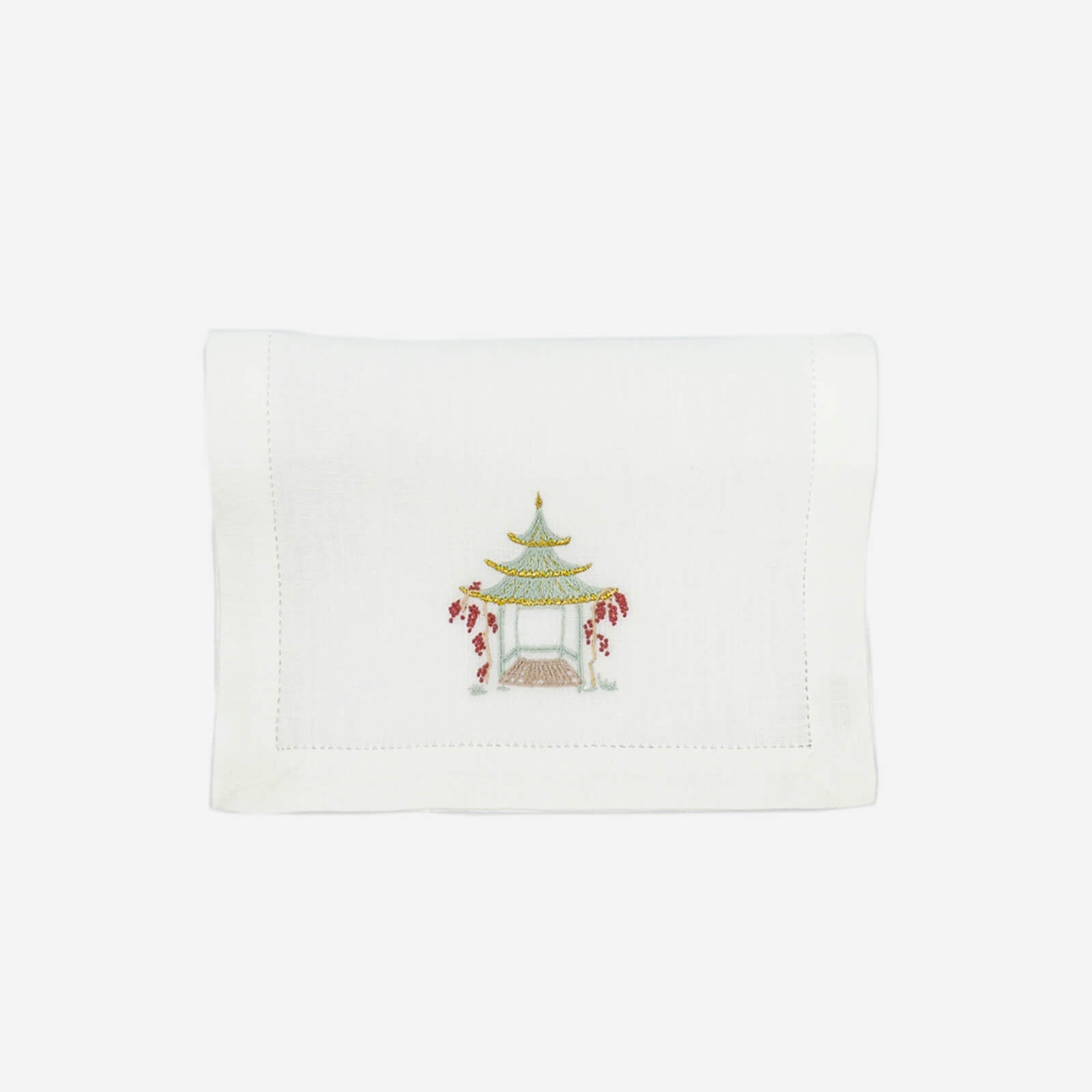 Set of Six Pagoda Embroidered Cocktail Napkins