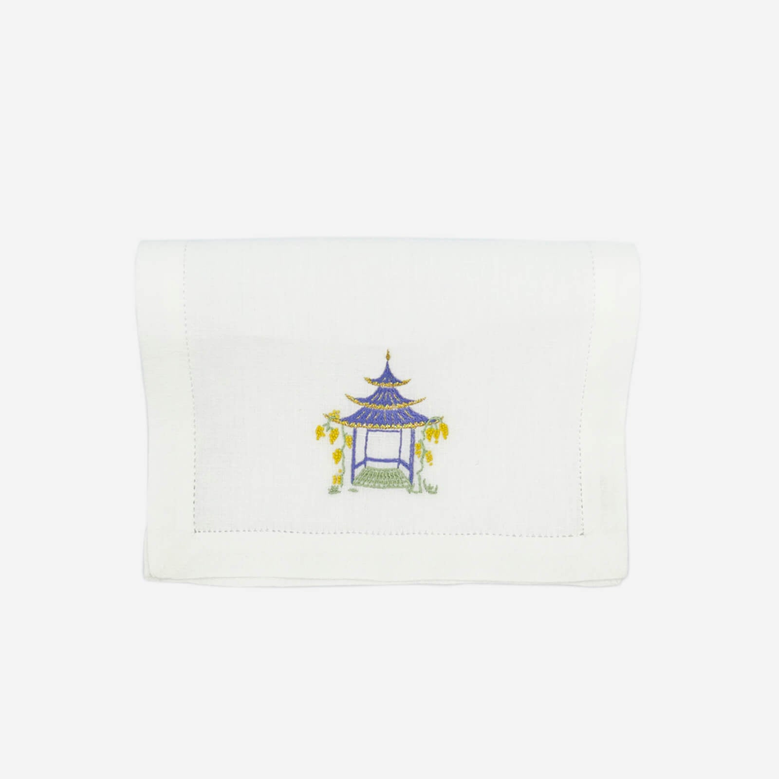 Set of Six Pagoda Embroidered Cocktail Napkins