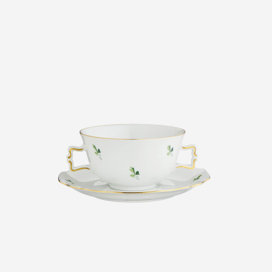 Augarten Wien 1718 Grape Leaves Bouillon Cup & Saucer