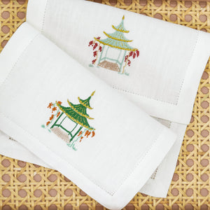 Set of Six Pagoda Embroidered Cocktail Napkins