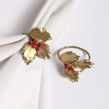 Load image into Gallery viewer, Bonadea - Holly Set of Four Napkin Rings - Christmas Table Accessories
