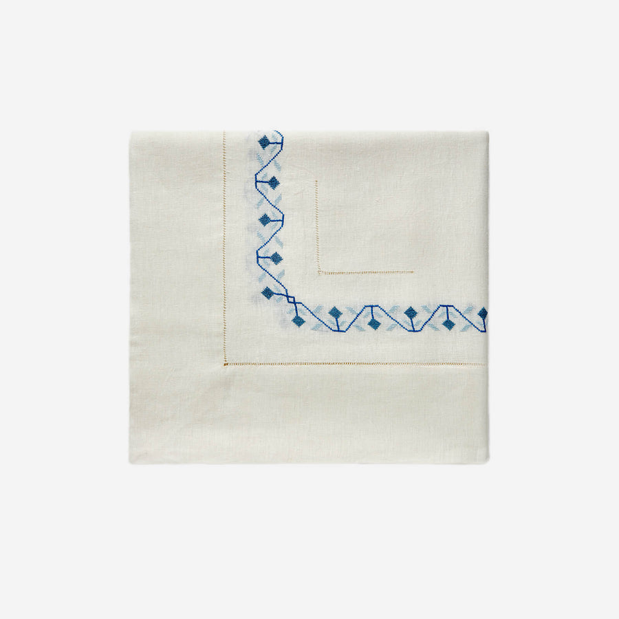 Malaika Ottoman Hand-embroidered Tablecloth - Blue