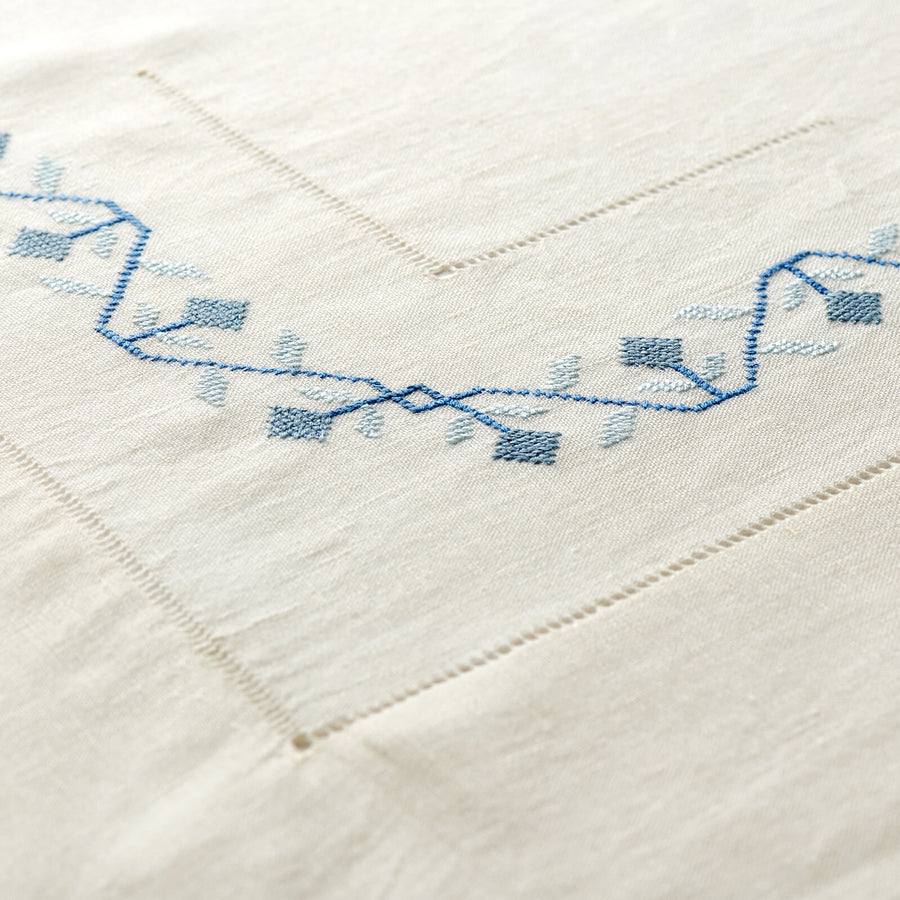 Malaika Ottoman Hand-embroidered Tablecloth - Blue