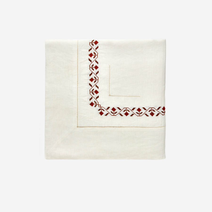Malaika Ottoman Hand-embroidered Tablecloth - Brown