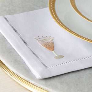 Set of Two Champagne Hand Embroidered Cocktail Napkins - BONADEA