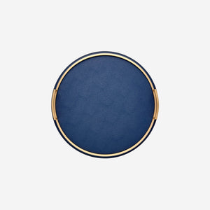 Defile Medium Round Leather Tray Royal Blue Brass