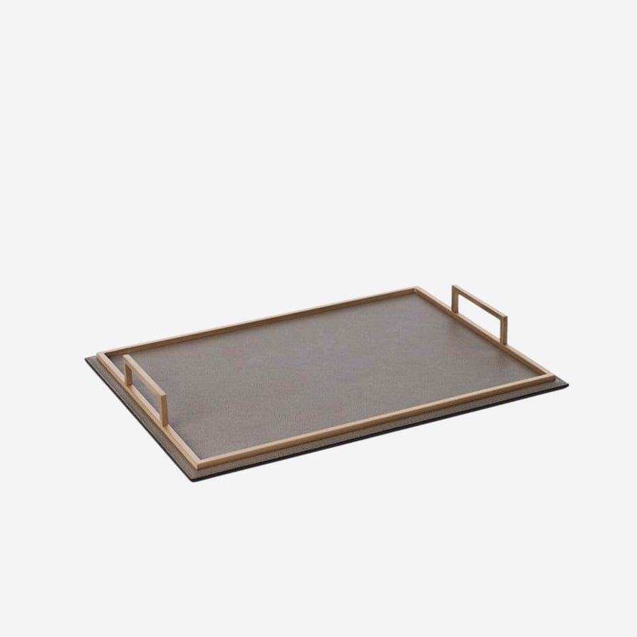 Giobagnara Defile Medium Rectangular Leather Tray Mud & Brass