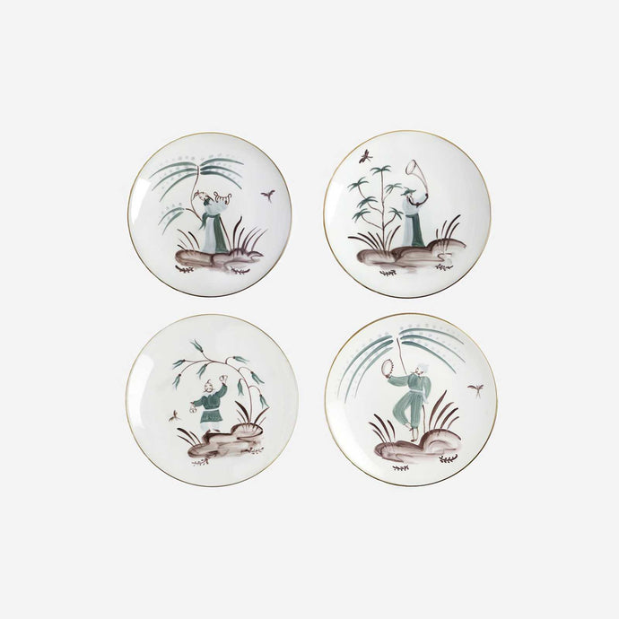 Marie Daage - Divertimente Set of Four Hand-painted Dessert Plates