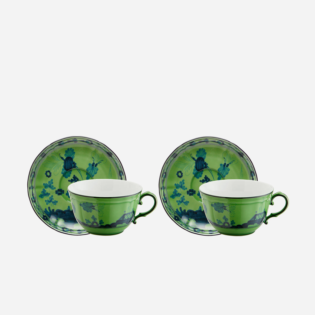 Oriente Italiano Teacup and Saucer Malachite Richard Ginori Bonadea