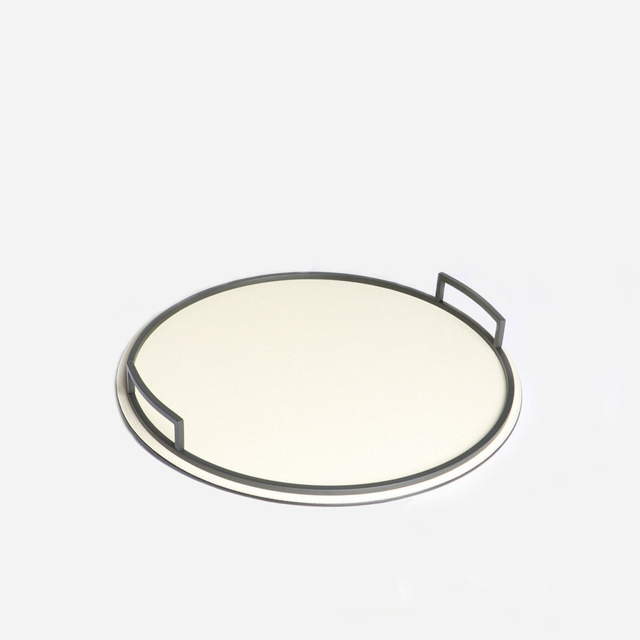 Giobagnara Defile Medium Round Leather Tray Ivory