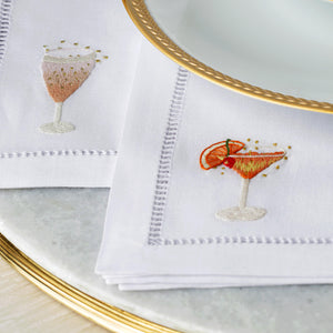 Set of Two Martini Hand Embroidered Cocktail Napkins - BONADEA