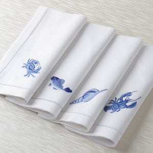 Sibona Marina Blue Sea Shell Hand-embroidered Dinner Napkin - BONADEA