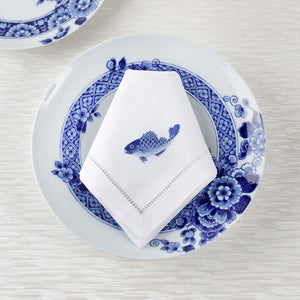 Sibona Marina Blue Fish Hand-embroidered Dinner Napkin - BONADEA