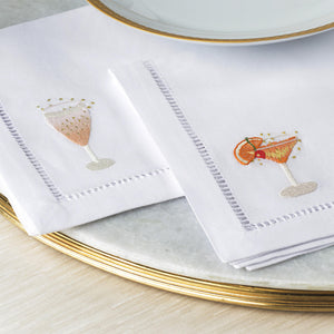 Set of Two Champagne Hand Embroidered Cocktail Napkins - BONADEA