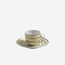 Load image into Gallery viewer, J.L Coquet Hémisphère Gold Stripe Coffee Cup &amp; Saucer
