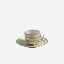 Load image into Gallery viewer, J.L Coquet Hémisphère Gold Stripe Coffee Cup &amp; Saucer
