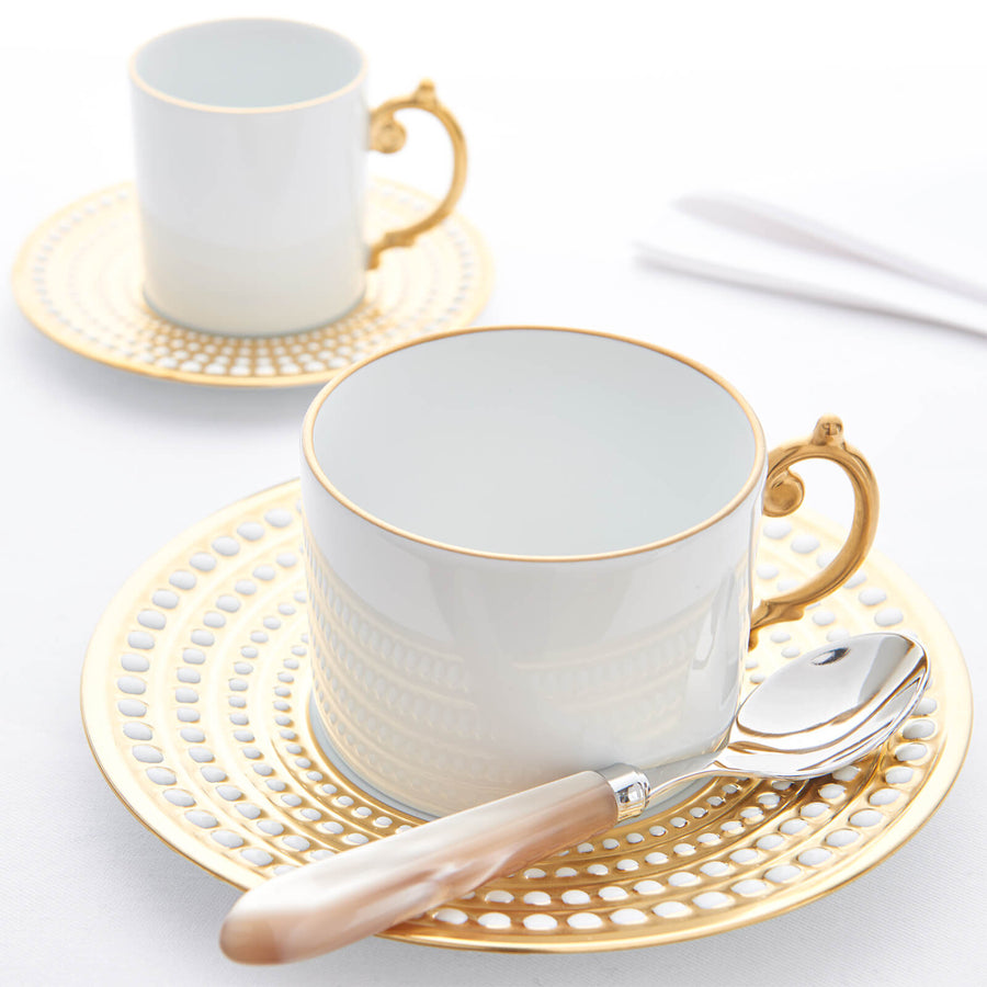 L'Objet Perlée Gold Tea Cup & Saucer - Set of 2