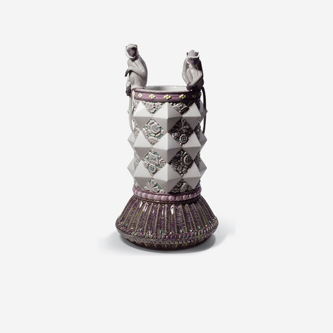 Lladró Handmade Porcelain - Monkeys Tall Vase