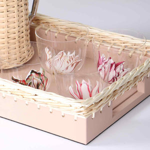 Pigment France - Giverny Blush Pink Leather & Straw Tray