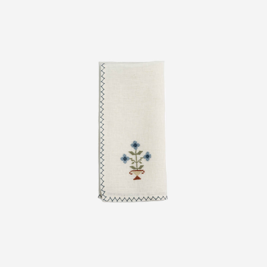 Malaika Bouquet Embroidered Napkin - Blue