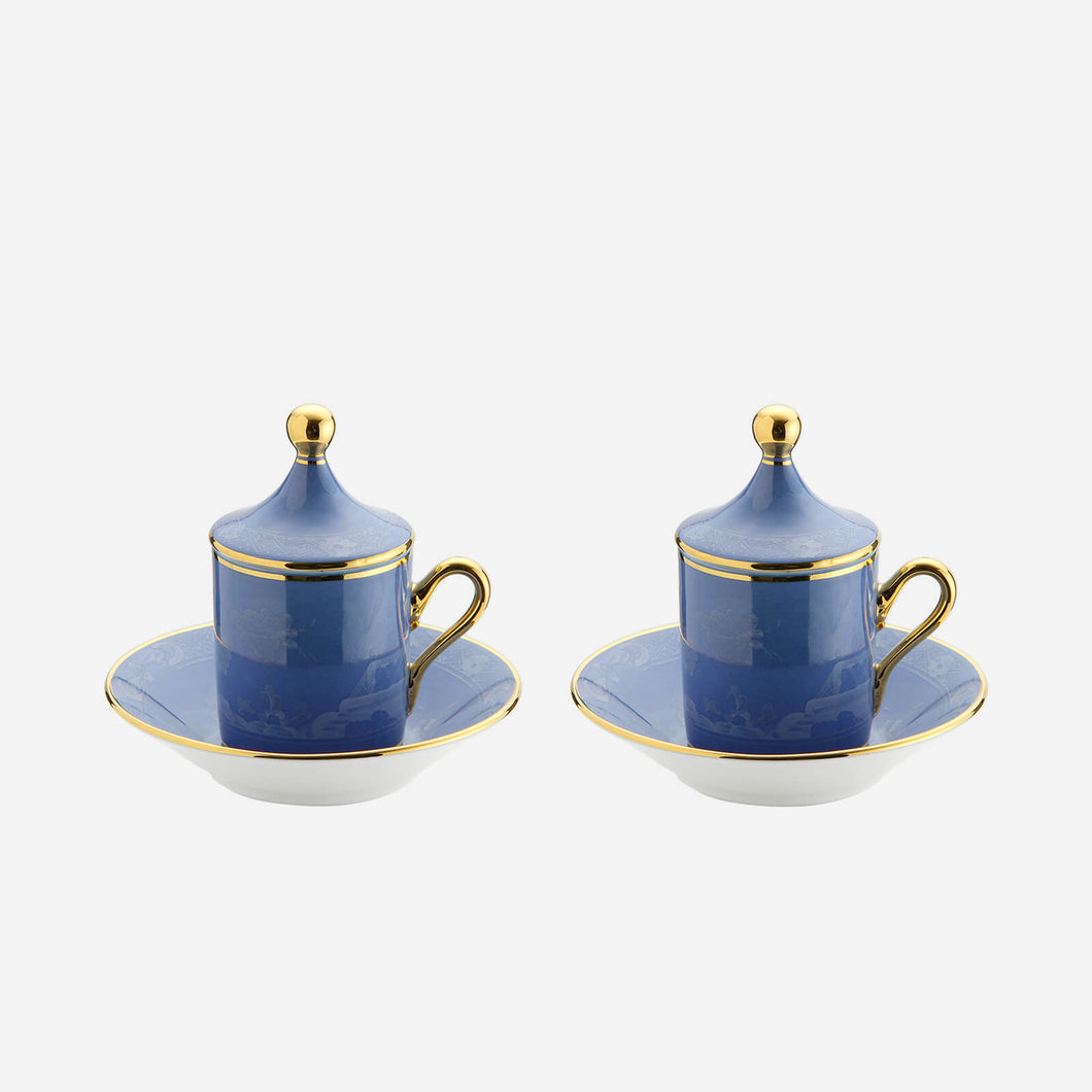 Oriente Italiano Espresso Cup with Lid & Saucer Pervinca - Set of 2