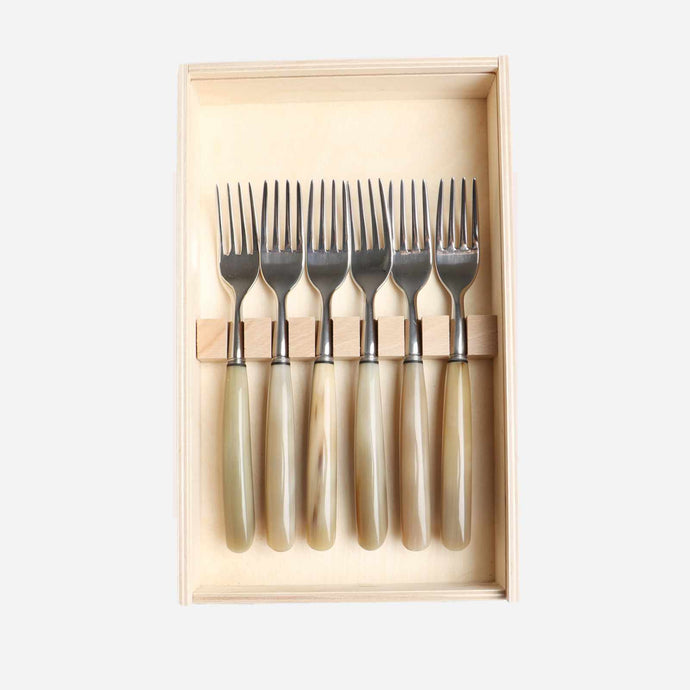 Set of Six Ox Horn Table Forks