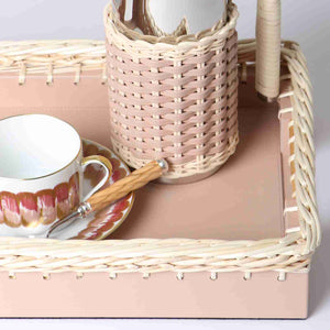 Pigment France - Giverny Blush Pink Leather & Straw Tray