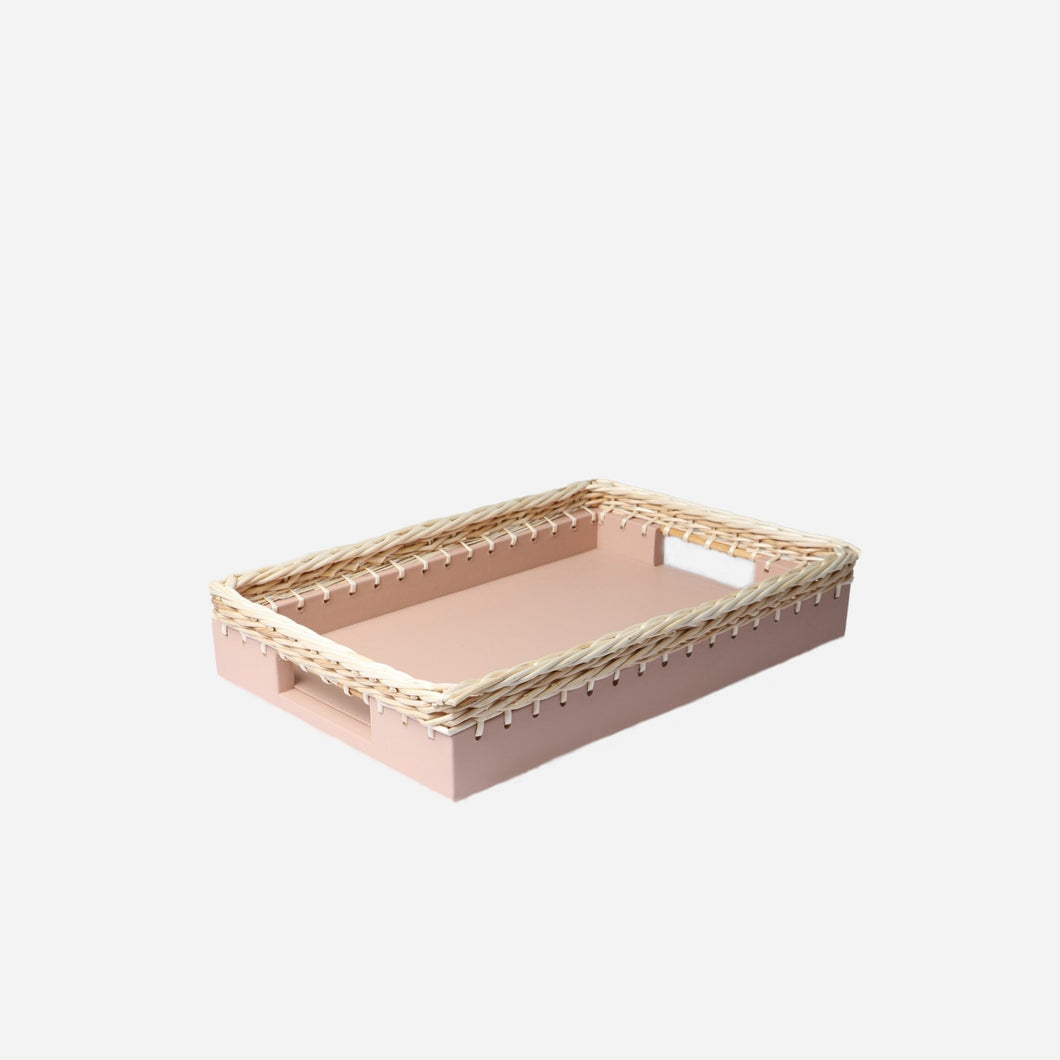 Pigment France - Giverny Blush Pink Leather & Straw Tray