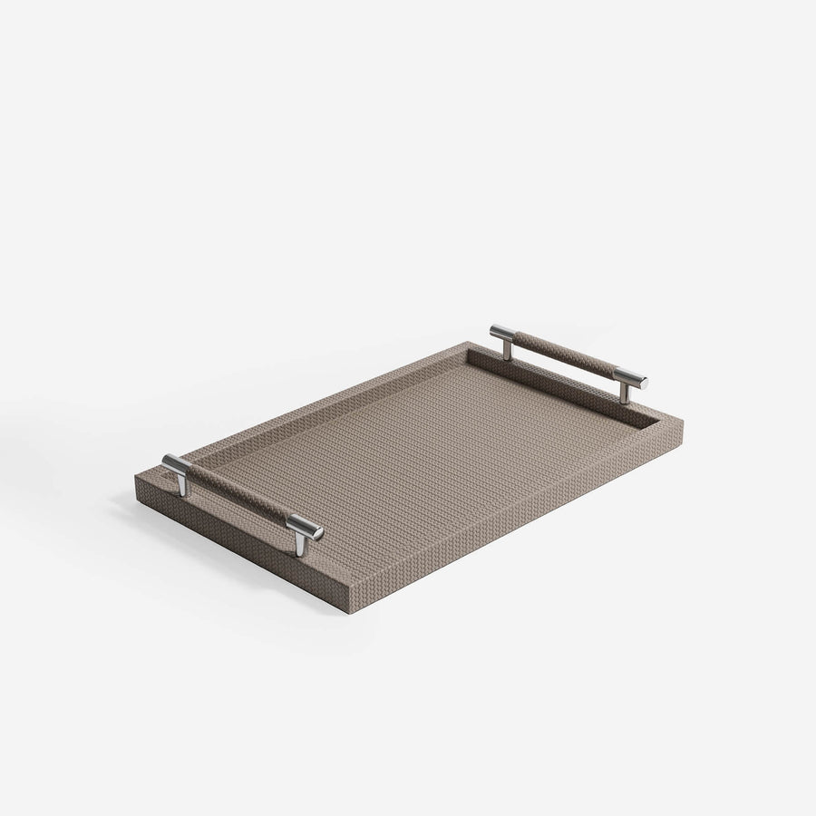 Pinetti Dedalo Medium Rectangular Leather Tray Taupe
