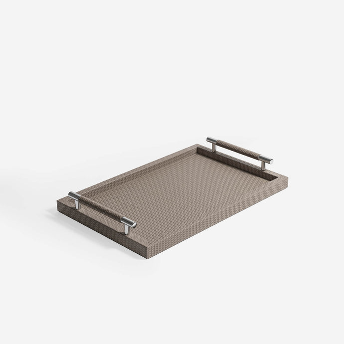 Pinetti Tray | Dedalo Rectangular Leather Tray with Handles - Taupe