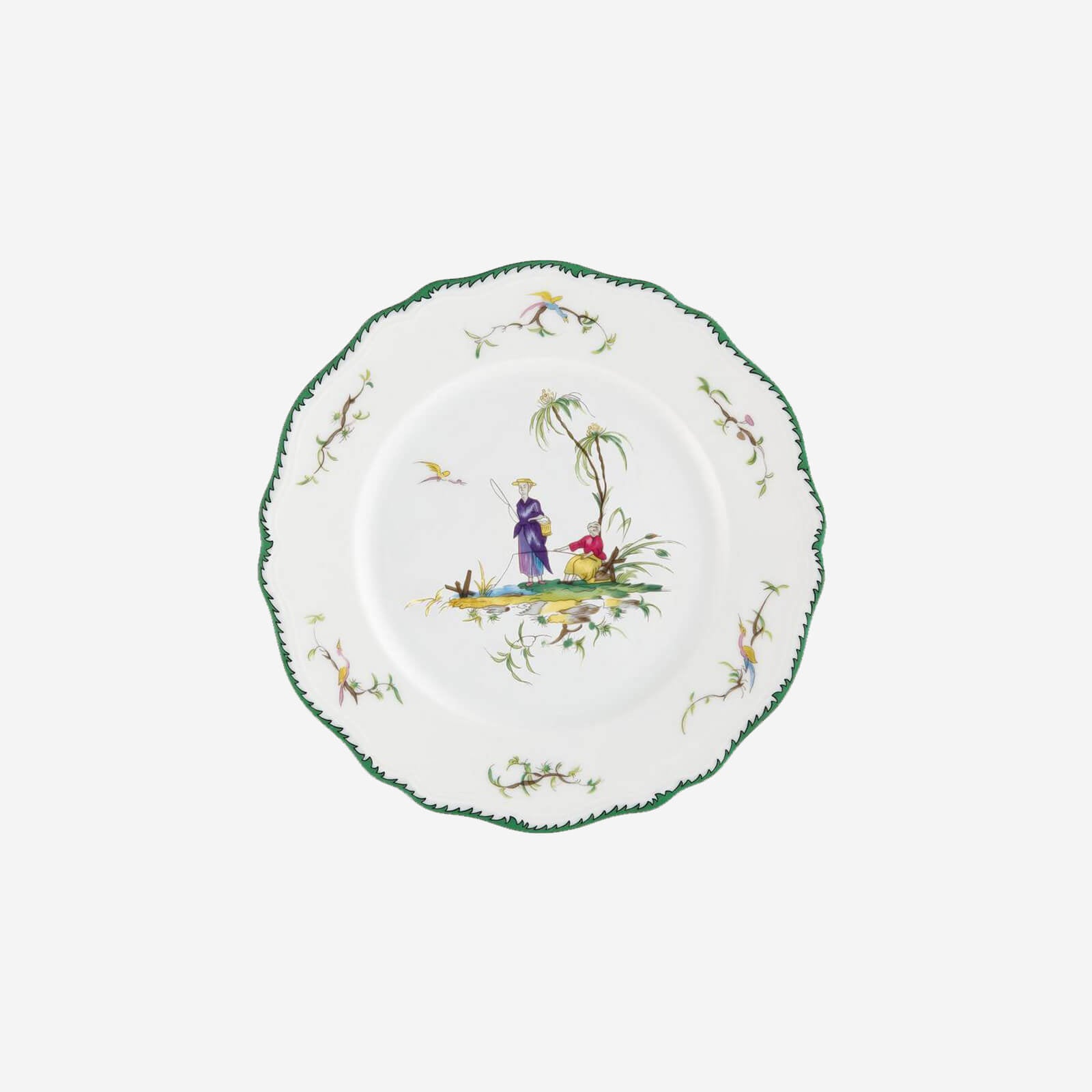 Raynaud's ‘Longjian’ playful set includes six porcelain dessert plates that are decorated with exotic country scenes.