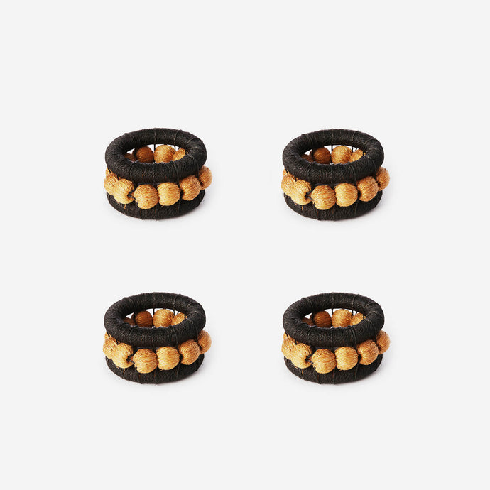 Charlie Sprout Berry Set of 4 Napkin Rings Black & Ochre
