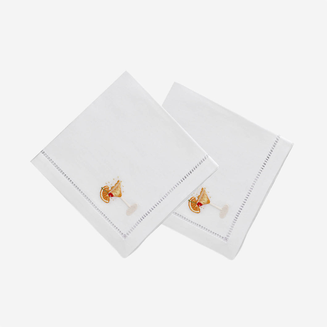 Set of Two Martini Hand Embroidered Cocktail Napkins - BONADEA