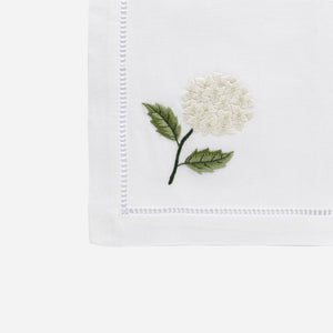 Sibona White Hydrangea Hand-embroidered Dinner Napkins - BONADEA