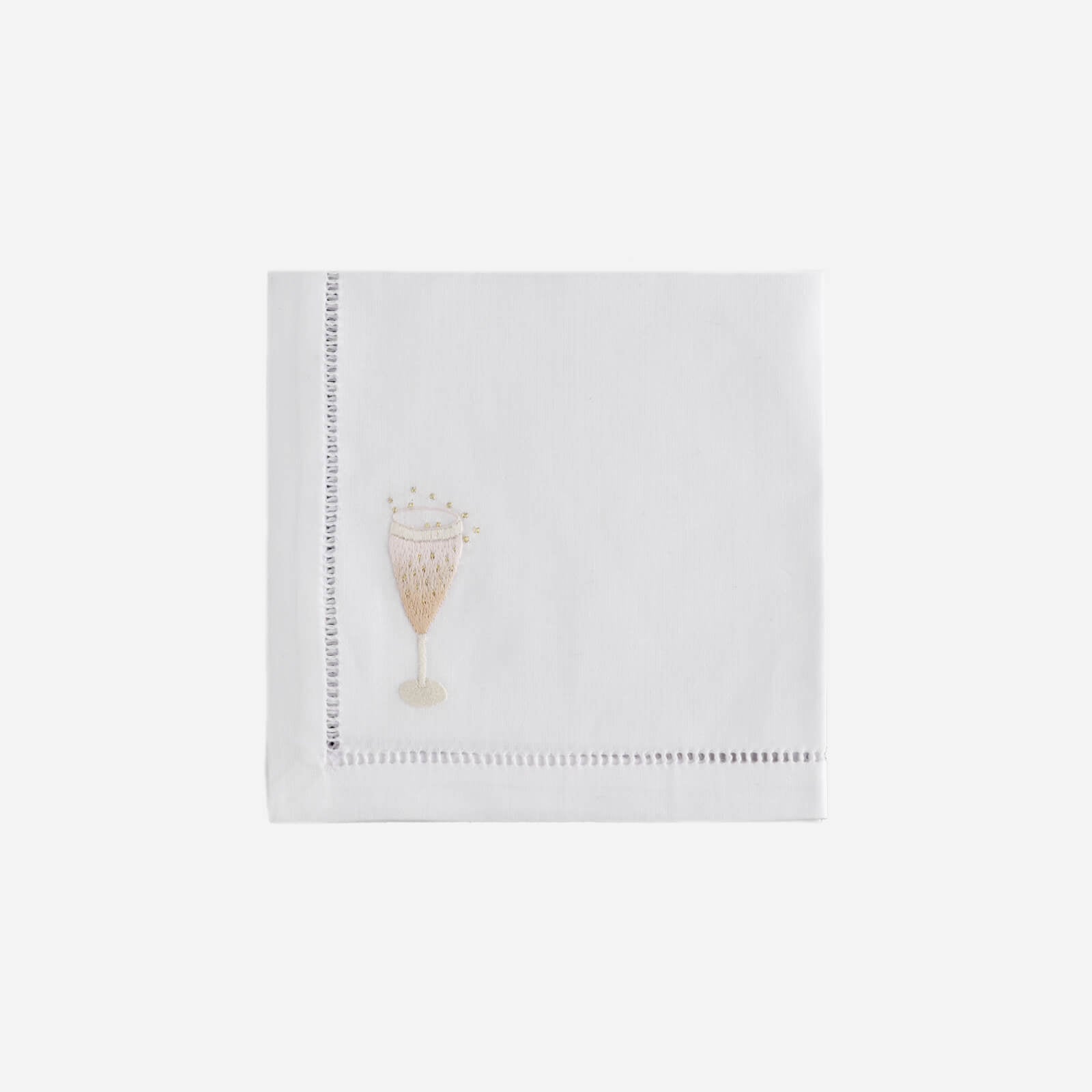 Set of Two Champagne Hand Embroidered Cocktail Napkins - BONADEA