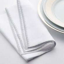 Weissfee Riva White & Silver Hand-embroidered Napkin
