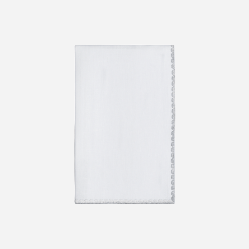Weissfee Riva White & Silver Hand-embroidered Napkin