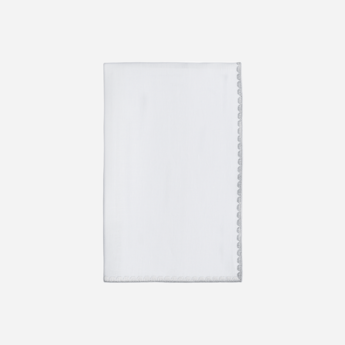 Weissfee Riva White & Silver Hand-embroidered Napkin