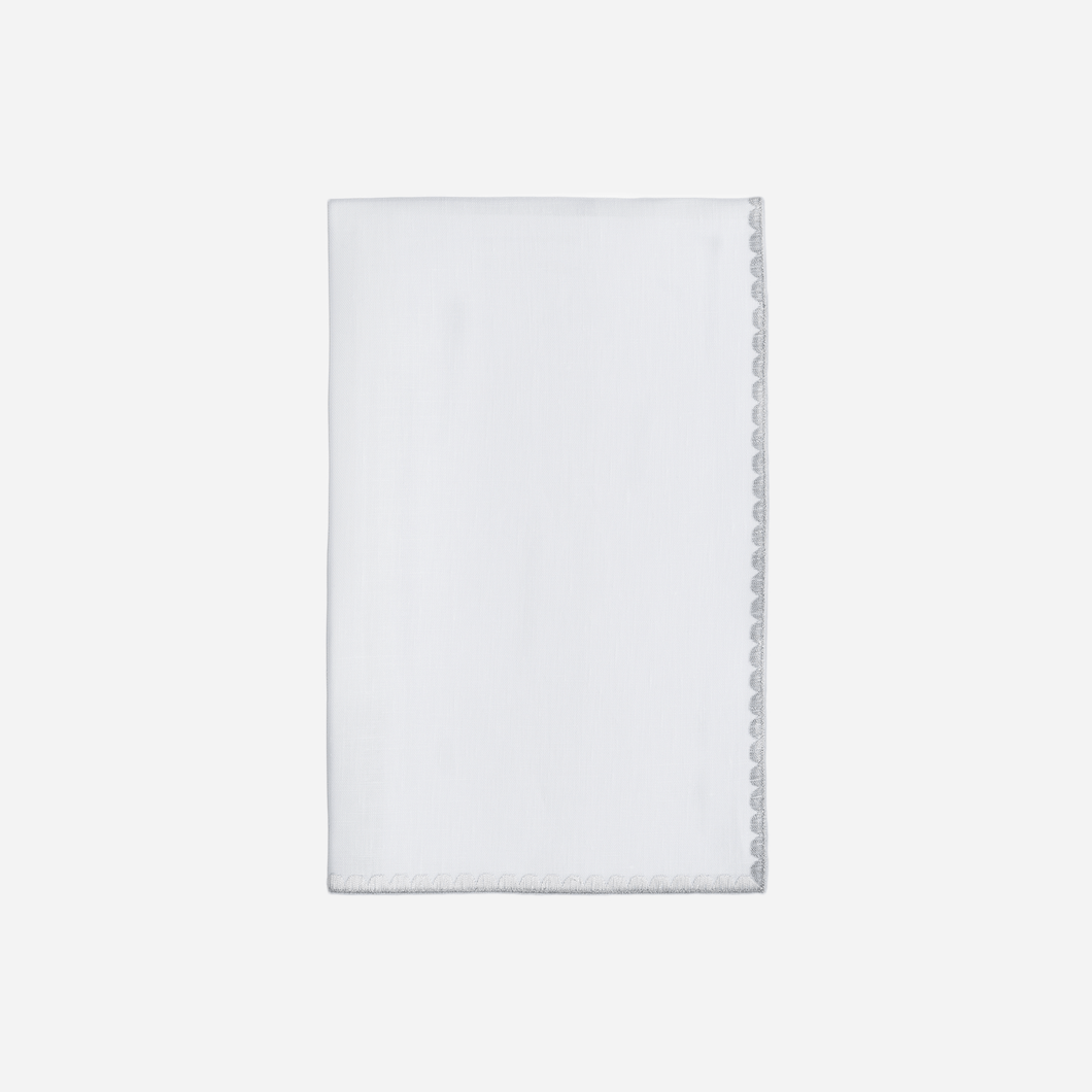 Weissfee Riva White & Silver Hand-embroidered Napkin
