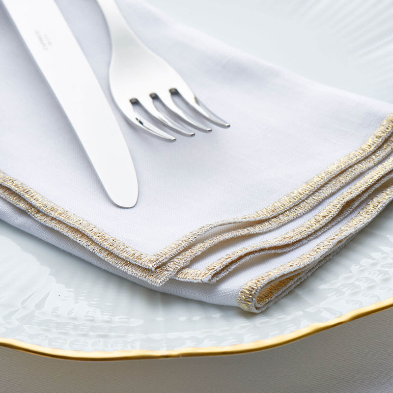 Weissfee Belmont Diner Napkin in White & Gold Linen