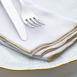 Weissfee Belmont Diner Napkin in White & Gold Linen