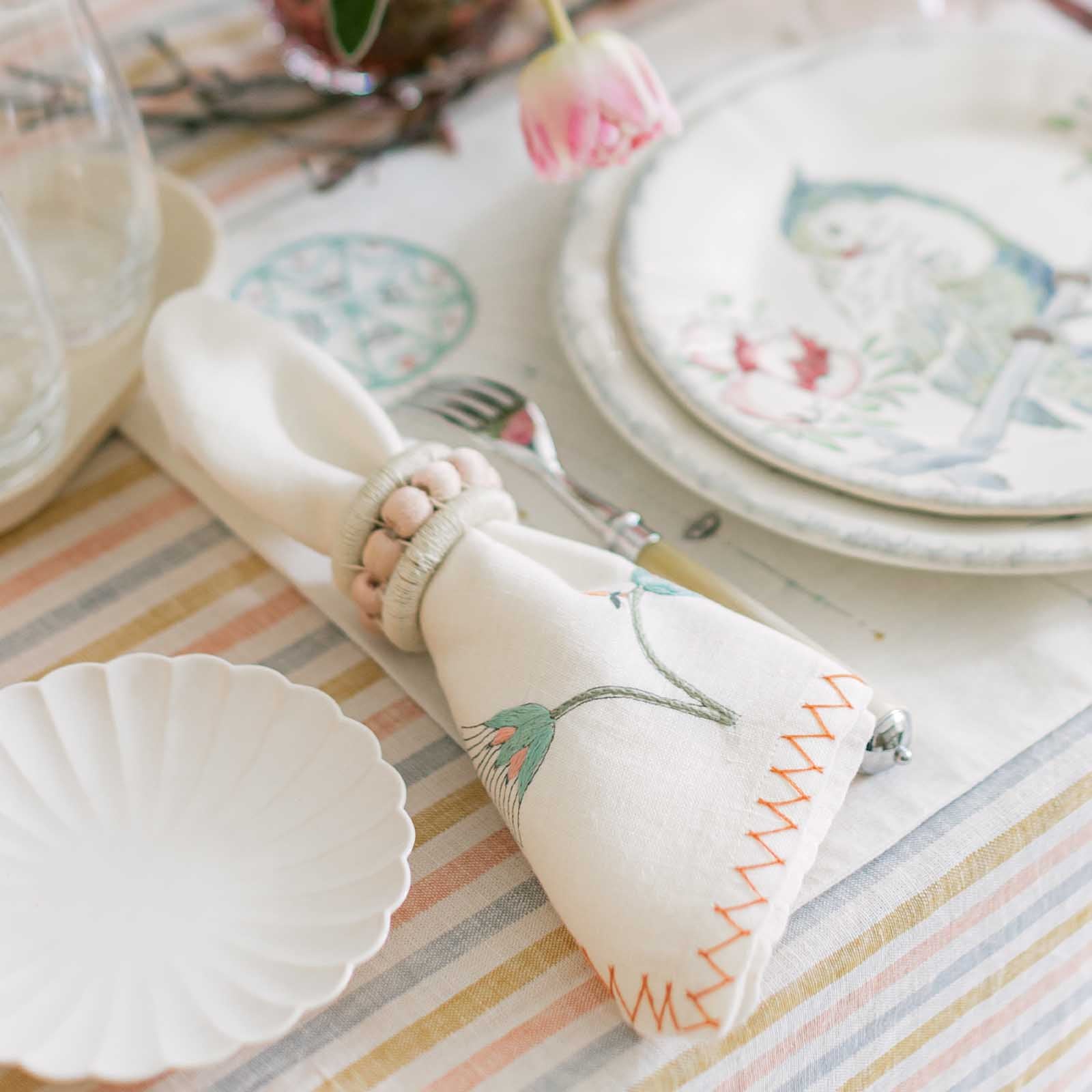 Serendipity Embroidered Napkin Emerald