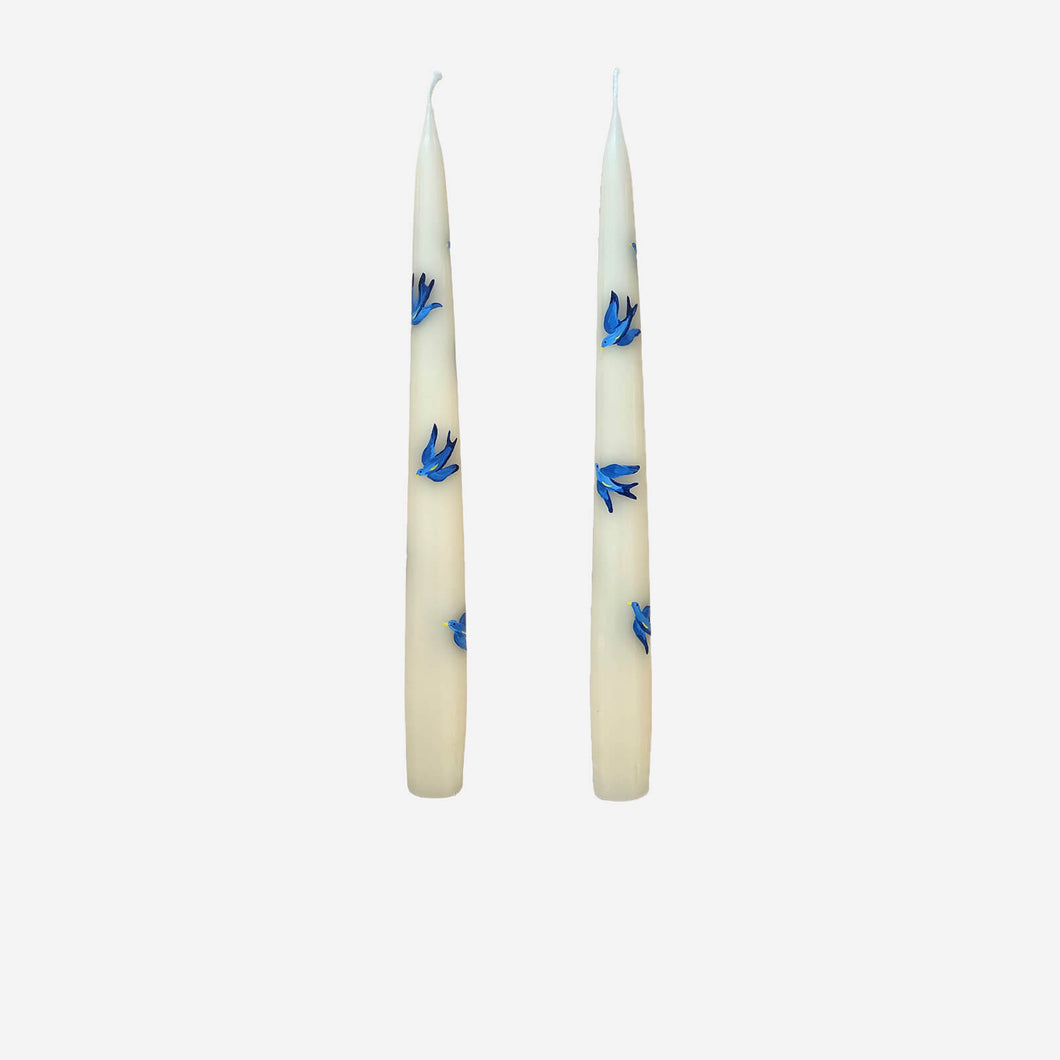 Blue Bird Hand-Painted Candle - Set of 2