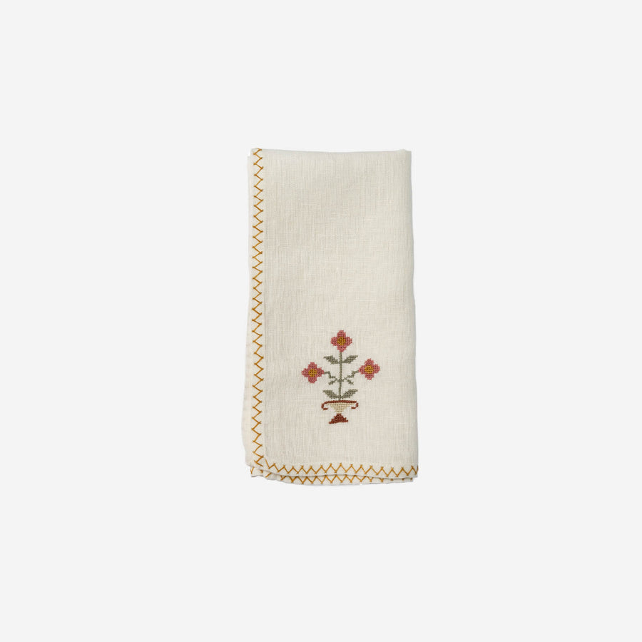 Malaika Bouquet Embroidered Napkin - Rosewood