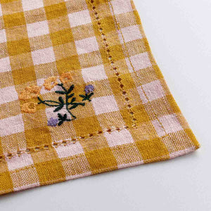 Gingham Embroidered Napkin Mustard