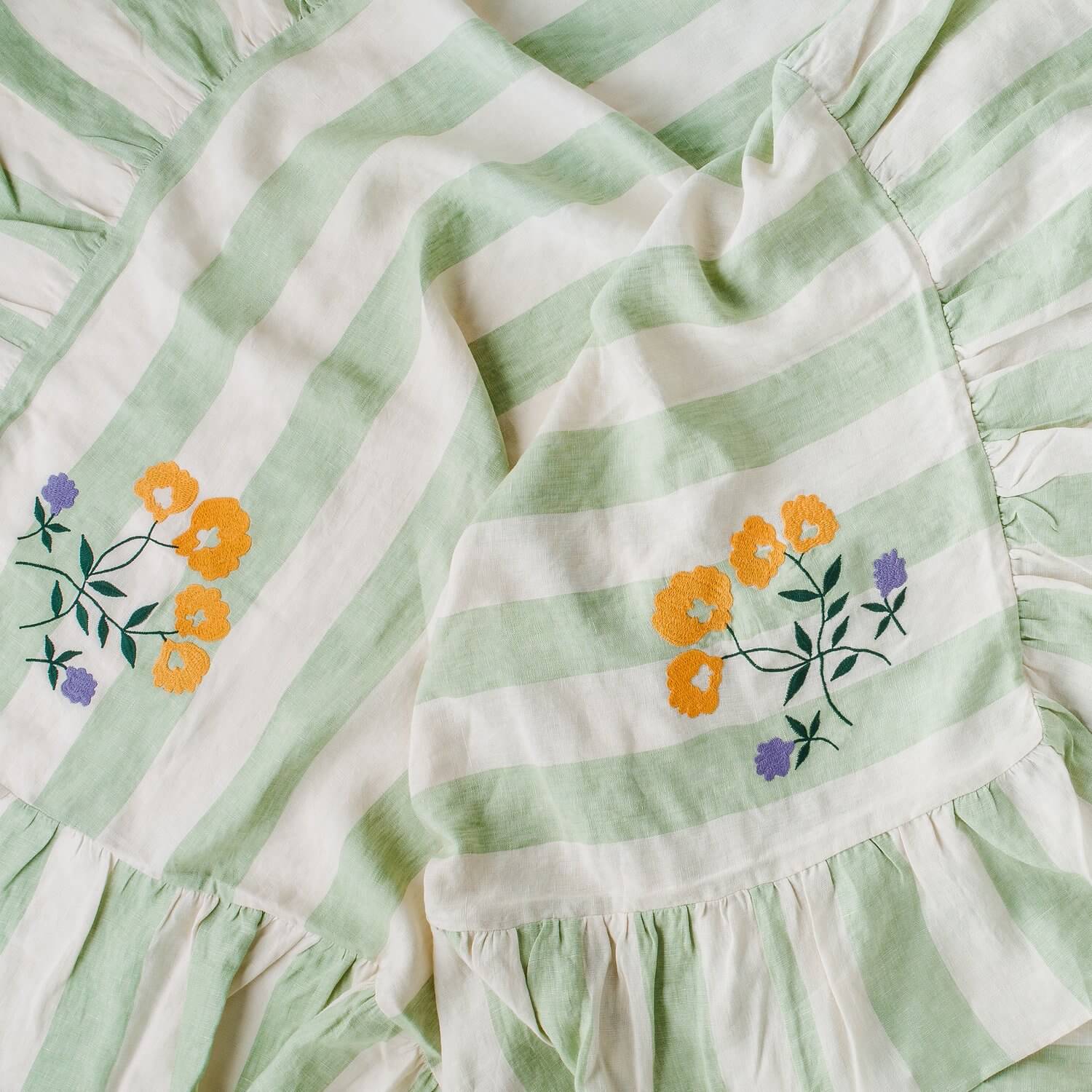 Sirkus Stripe Embroidered Frill Tablecloth Pistachio