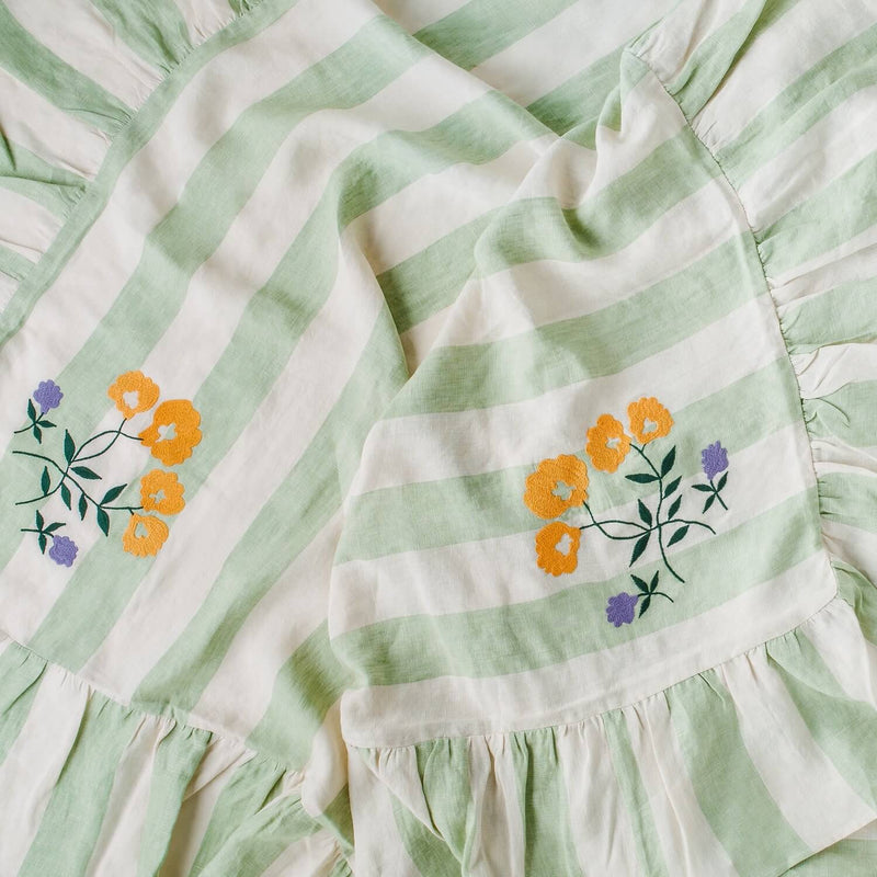 Sirkus Stripe Embroidered Frill Tablecloth Pistachio