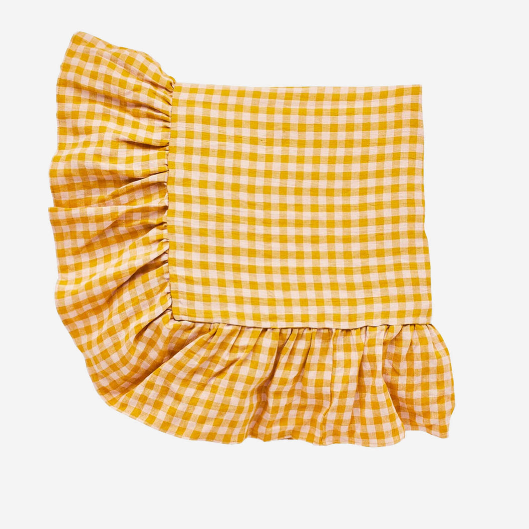 Wes Gingham Frill Tablecloth Mustard